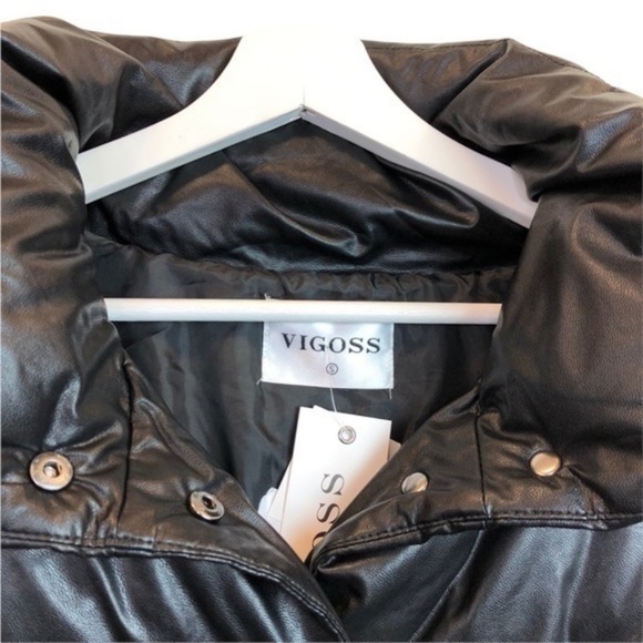 Vigoss Black Faux Leather Puffer Jacket - Picture 8 of 13